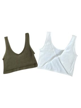 Ribbed Cropped Tanks - Green & White